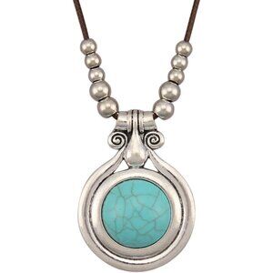 Bohemian Necklaces for Women Long Leather Necklace with Large Pendant Chunky Boh